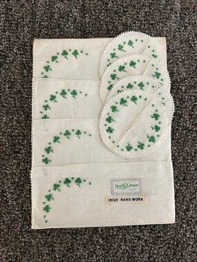 Set/4 White Linen Napkins & Stem Coasters